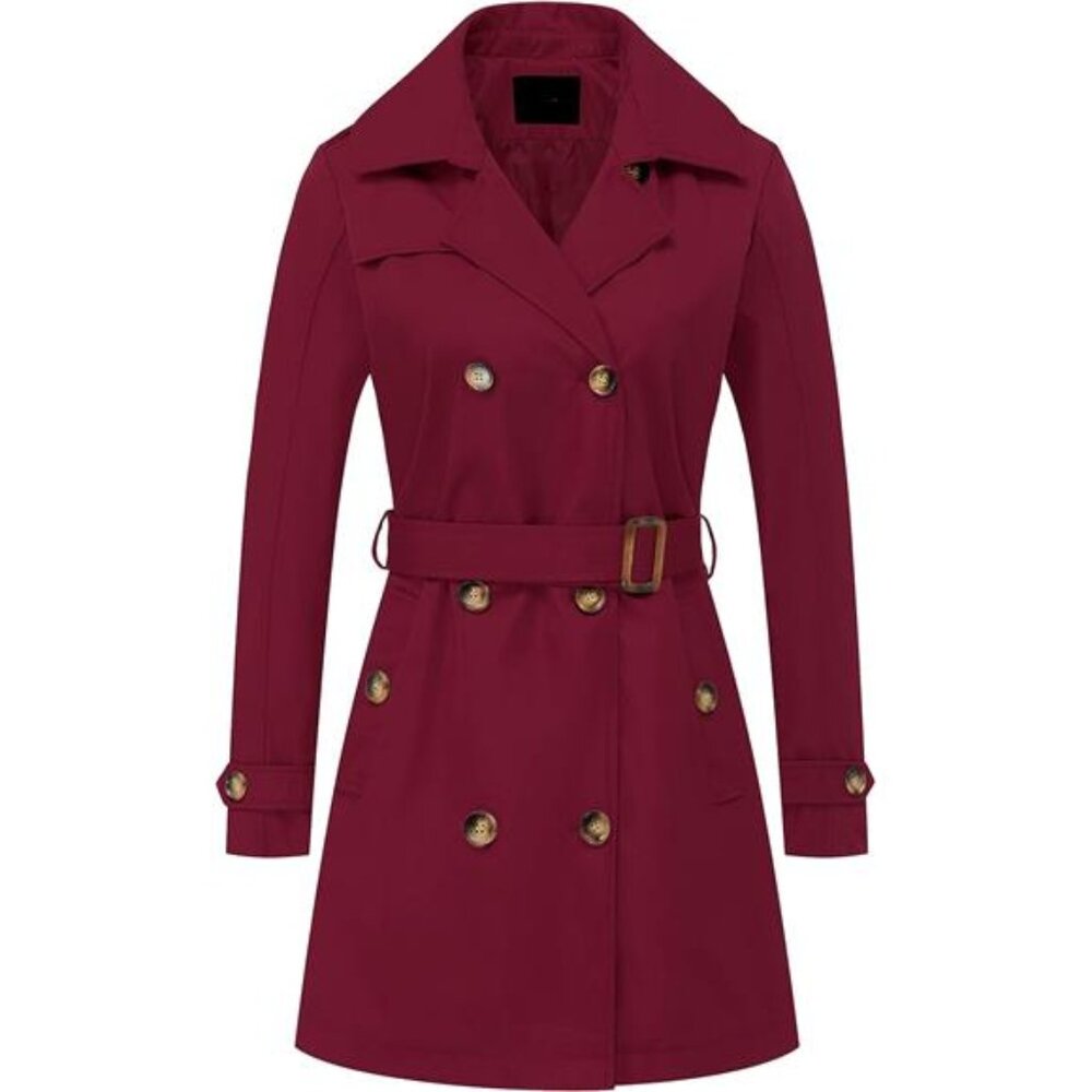 Women's Double Breasted Trench Coats Mid-Length Belted Overcoat